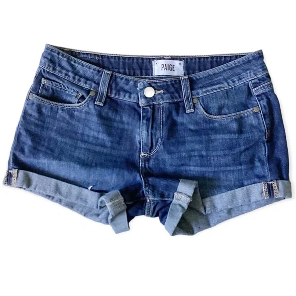 PAIGE Jimmy Jimmy Shorts Woman’s Size 25 Blue Cuffed Hem Sold Out on Revolve - Picture 2 of 13